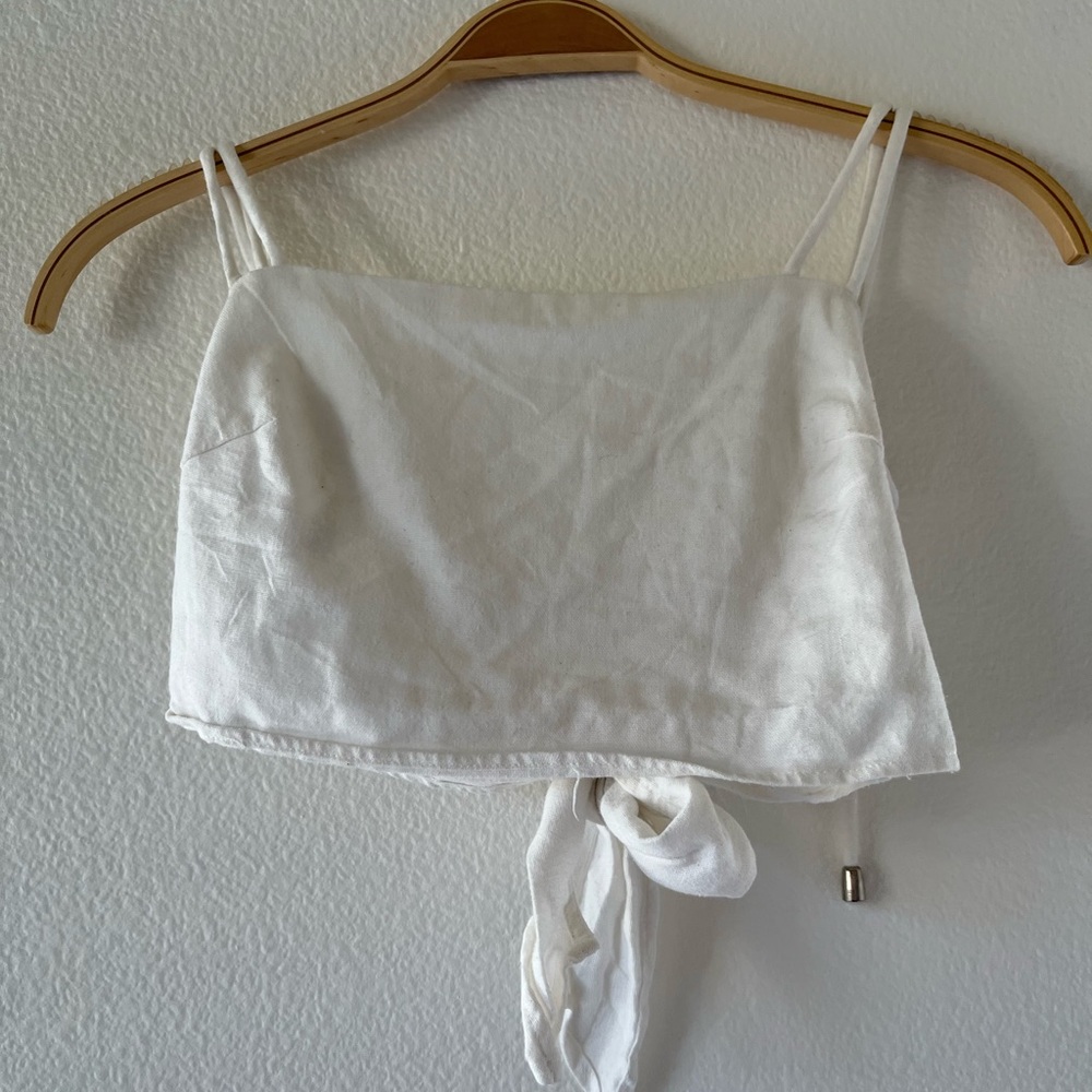 linen tie up white crop top